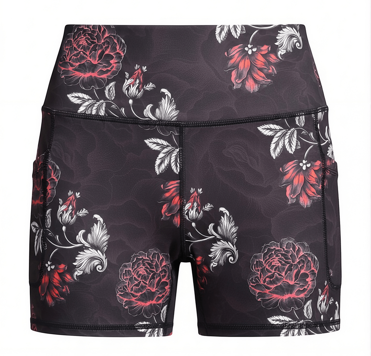 NGA UnderThere Shorts with PEONY FLOWERS AND pattern on a BLACK background