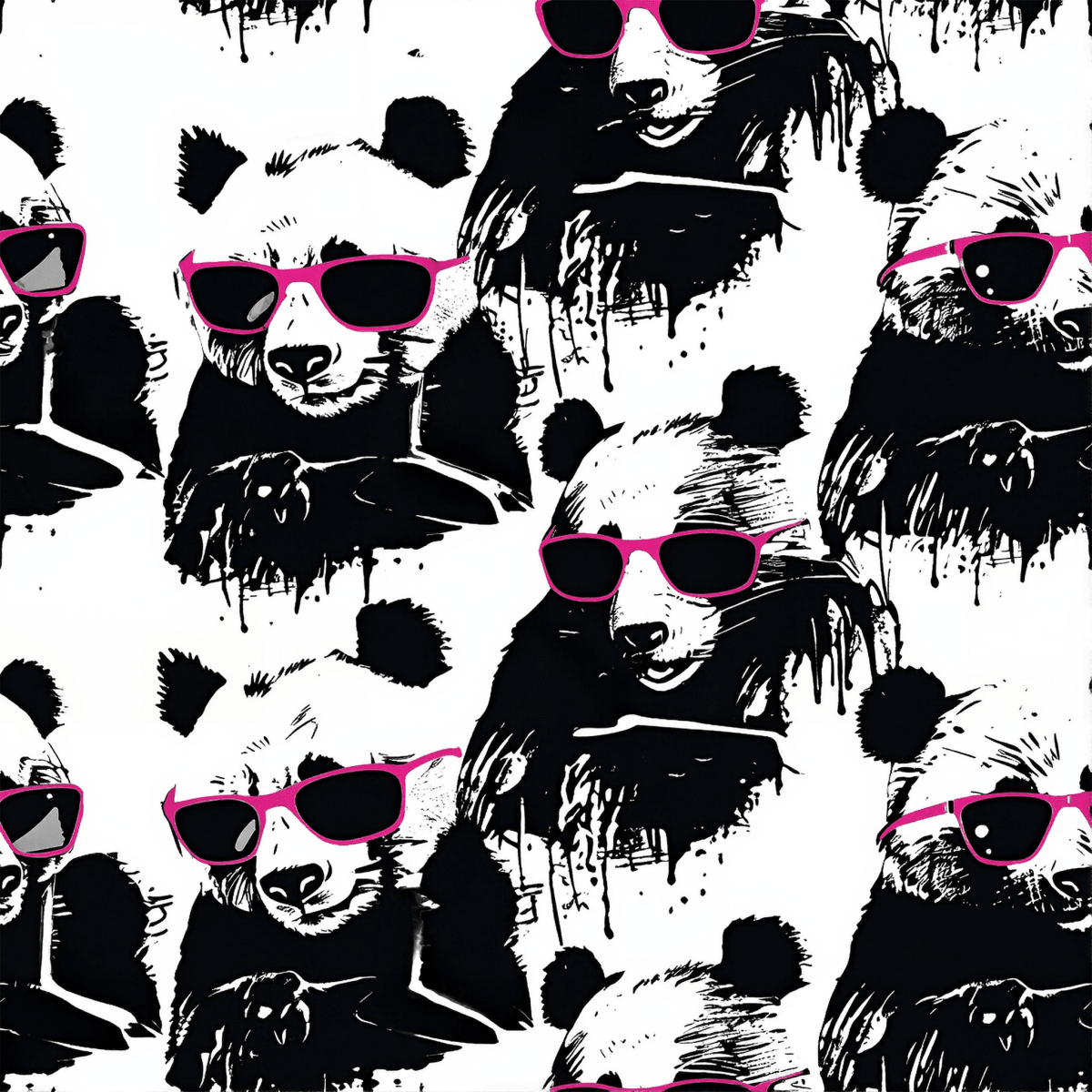 NGA UNDERTHERE Pattern of PANDA bears wearing pink sunglasses on a white background