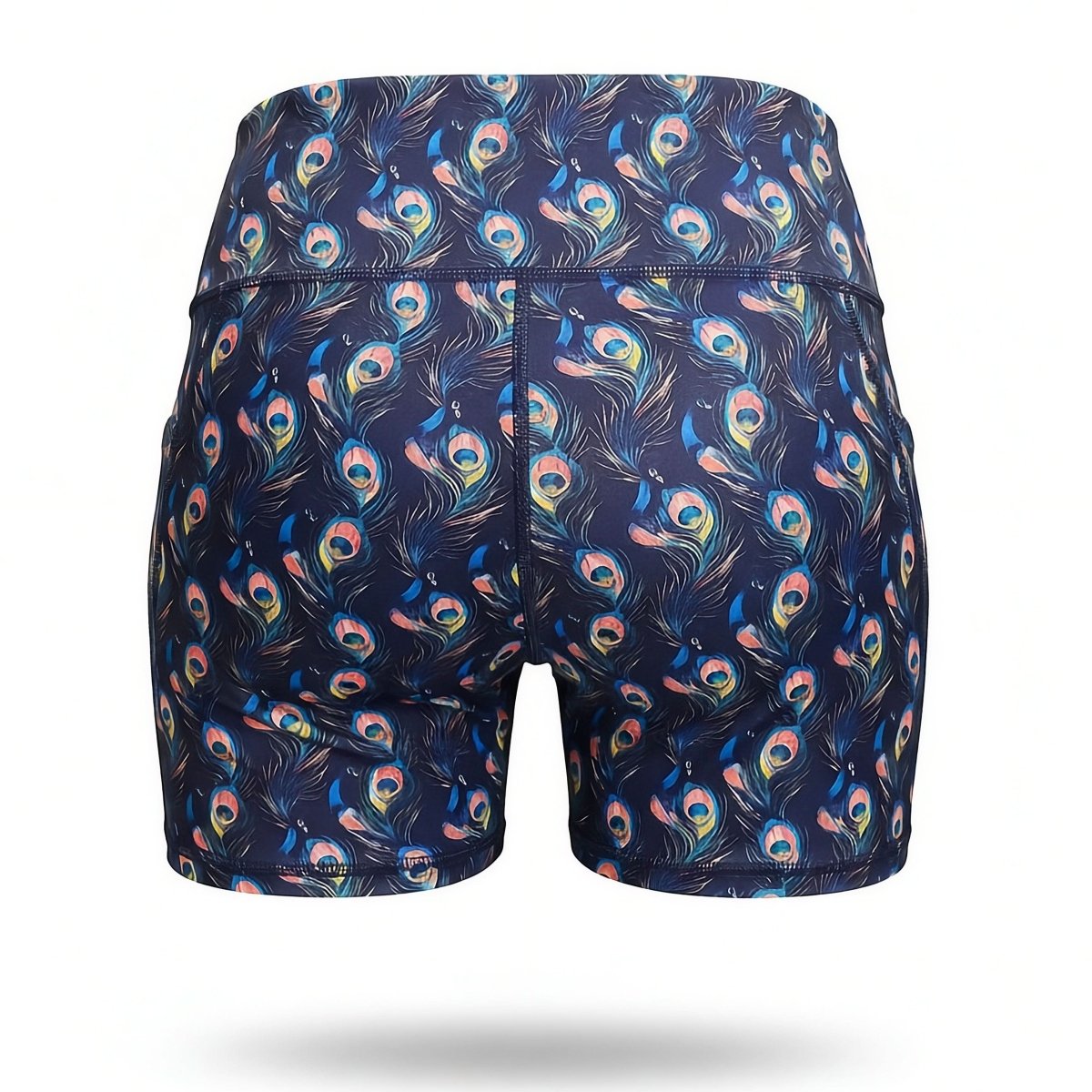 NGA UnderThere Shorts with peacock feathers on a navy background