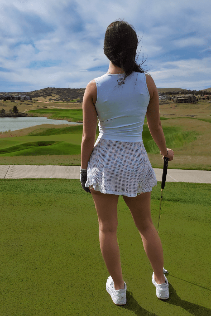 Sheer Confidence Dress in White - 15" Skirt
