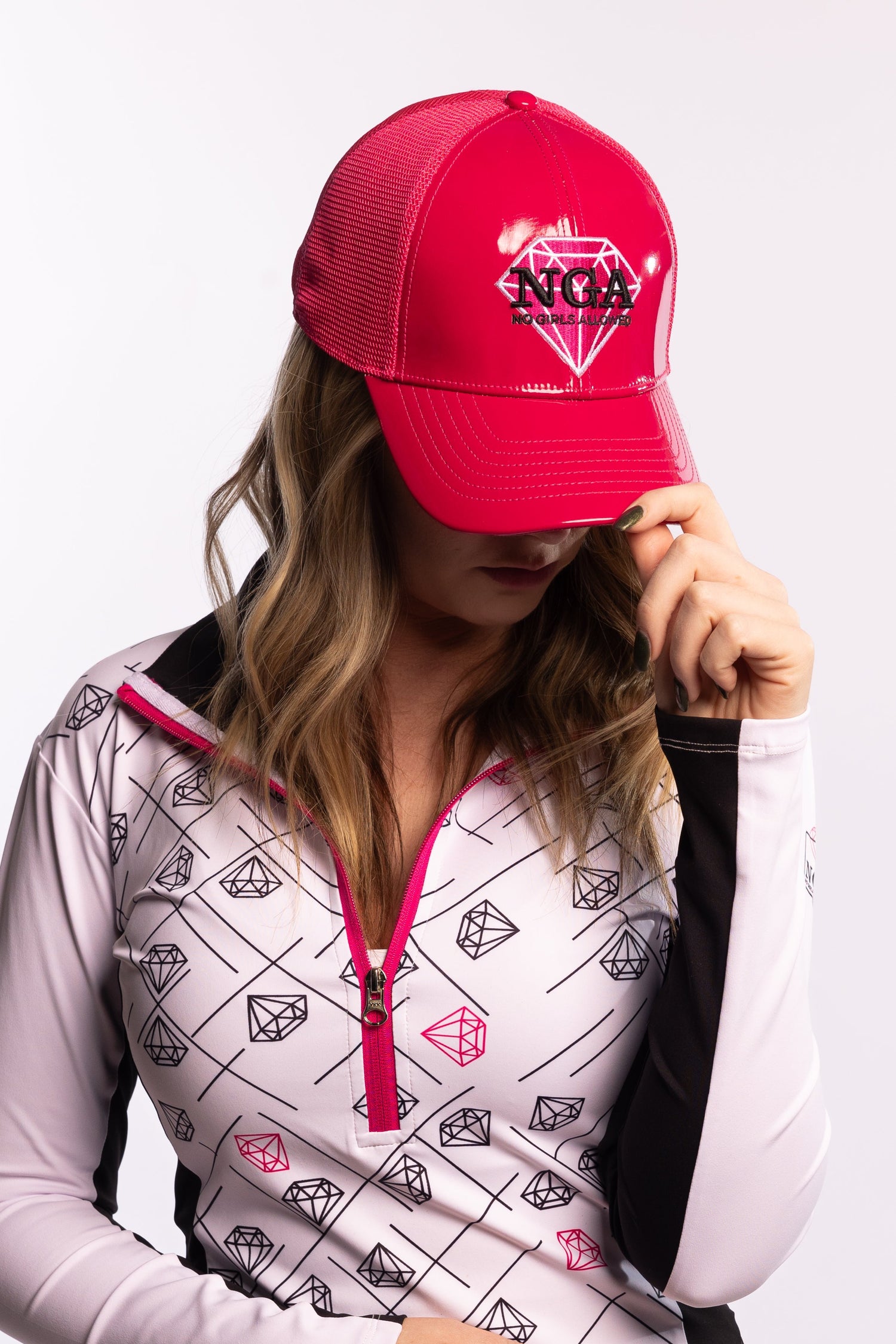 Diamond Dreams ½ Zip Pullover Top Pink Hat
