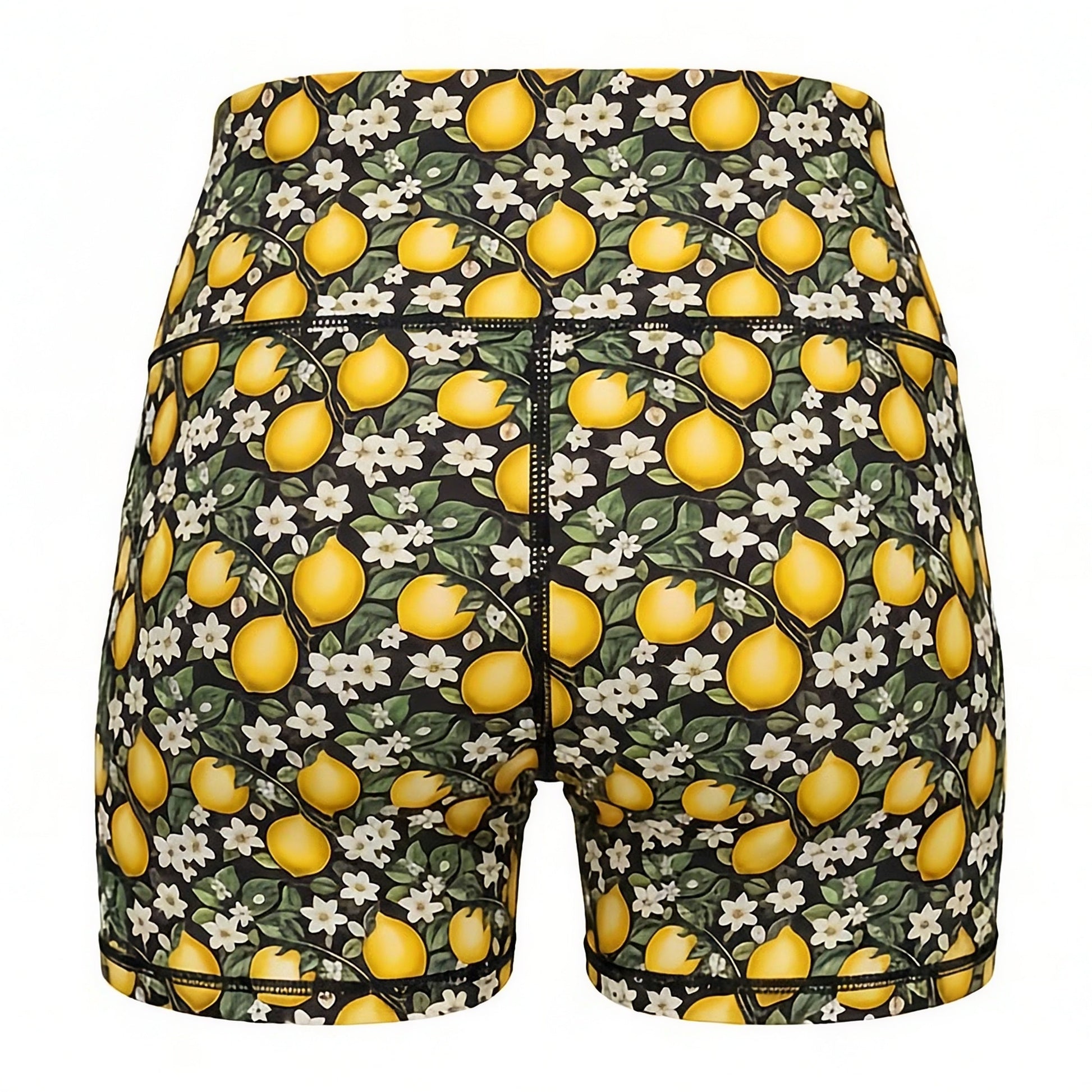NGA UNDERS Shorts with lemon and floral pattern on a BLACK background