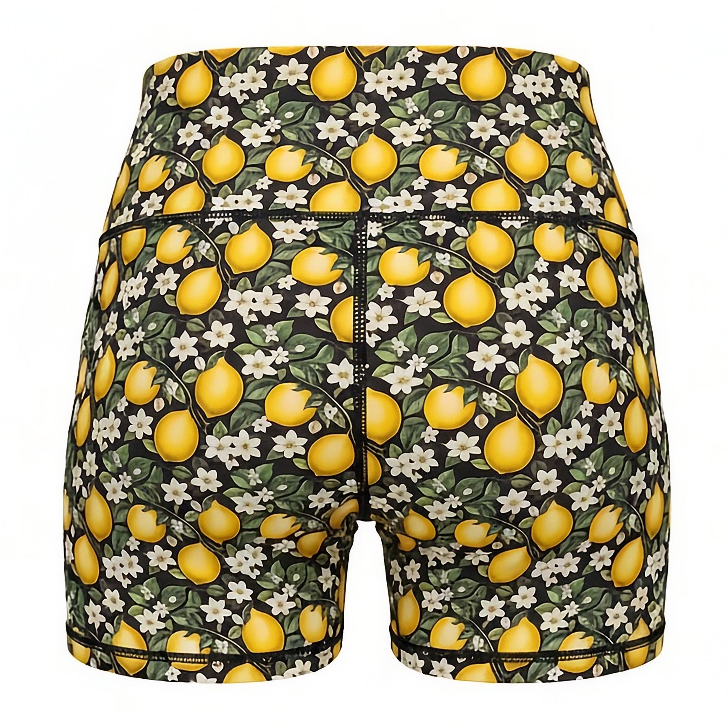 NGA UNDERS Shorts with lemon and floral pattern on a BLACK background