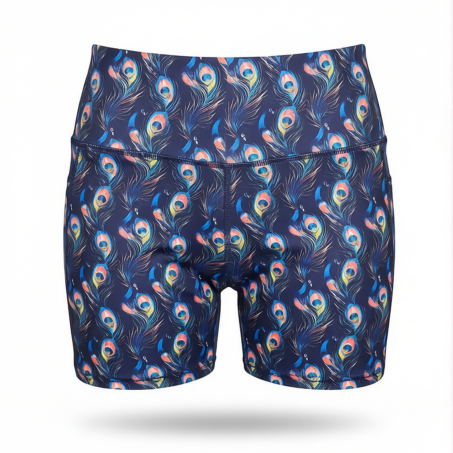 NGA 'Unders' Shorts with peacock feather pattern on a navy background