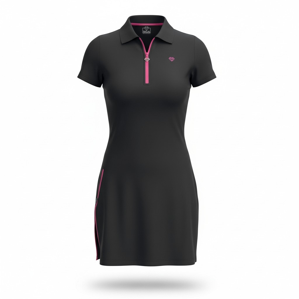 Sneak Peek Short Sleeve Dress - Pink on Black Women's Golf Dress Sneak Peek Short Sleeve Dress - Pink on Black Women's Golf Dress