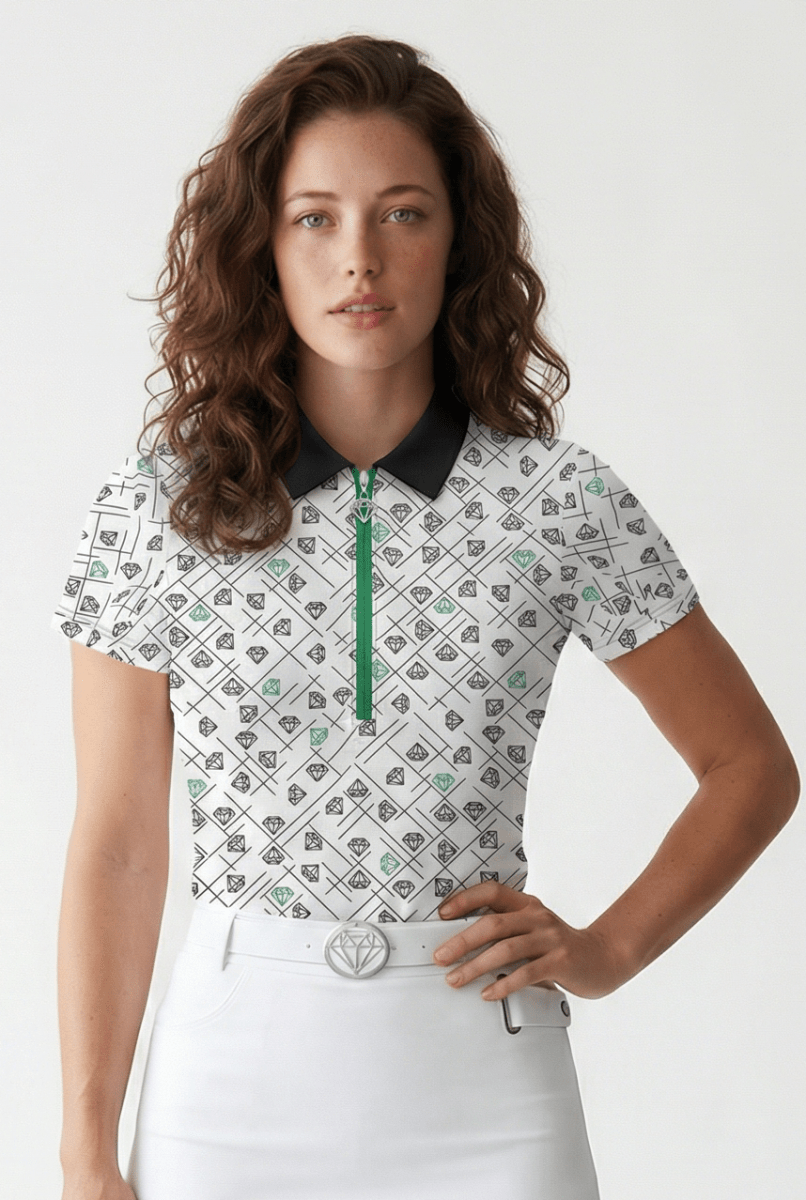 Diamond Dreams-Green Ladies Fitted Polo