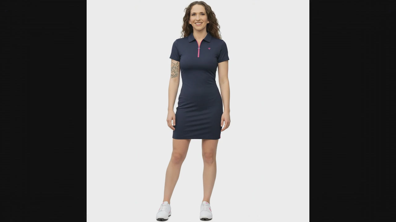 Load video: Sneak Peek Short Sleeve Dress - Pink on Navy